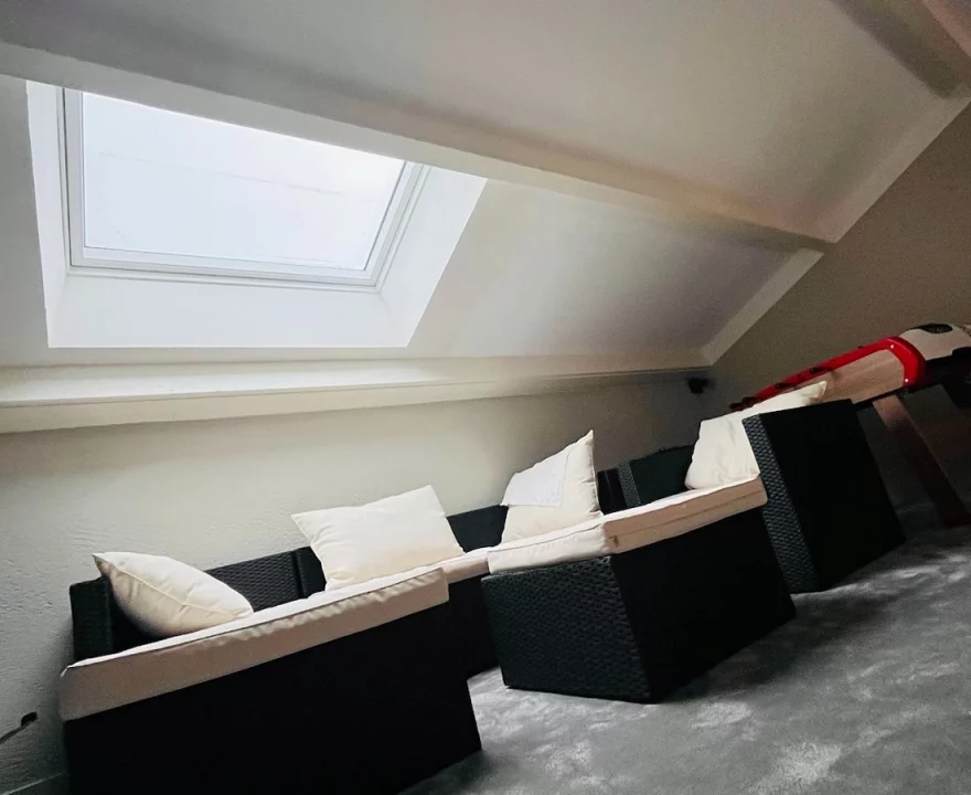 salon sous les combles avec fauteuils sous un grand VELUX